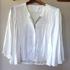 Initial Fashion Womens Flutter Sleeve Full Zip Ivory Jacket Size S